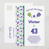 Groen en paars Pickleball B'day + RSVP-uitnodiging Kaart (Voorkant / Achterkant)