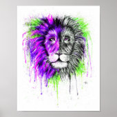 Groen en Paars Poster - Lion Print! (Voorkant)