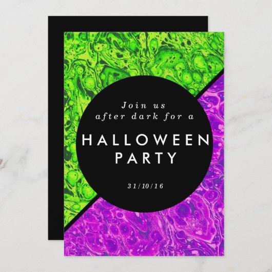 Groen en paars slijm Halloween-uitnodiging Kaart (Voorkant / Achterkant)