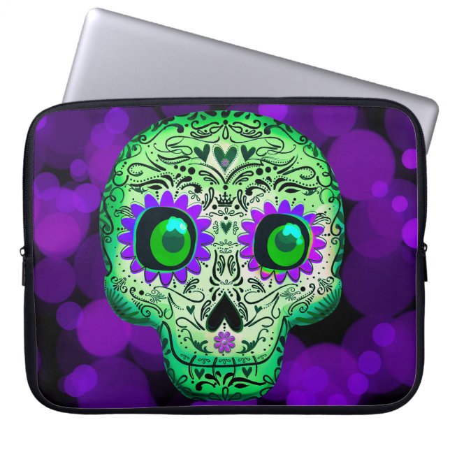 Groen en Paars stromend suiker Laptop Sleeve (Voorkant)