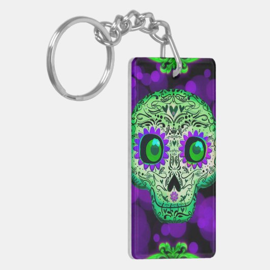 Groen en Paars stromend suiker Sleutelhanger (Voorkant Links)