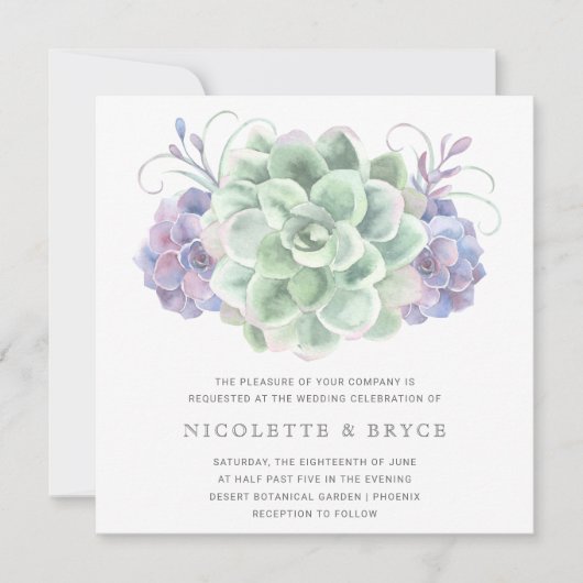 Groen en Paars Succulent Bouquet Square Weddenscha Kaart (Voorkant)