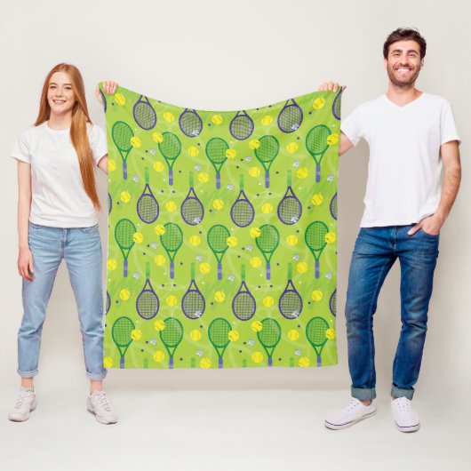 💚 💜 Groen en paars tennisracketpatroon Fleece Deken (In situ)