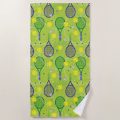 💚 💜 Groen en paars tennisracketpatroon Strandlaken (Voorkant)