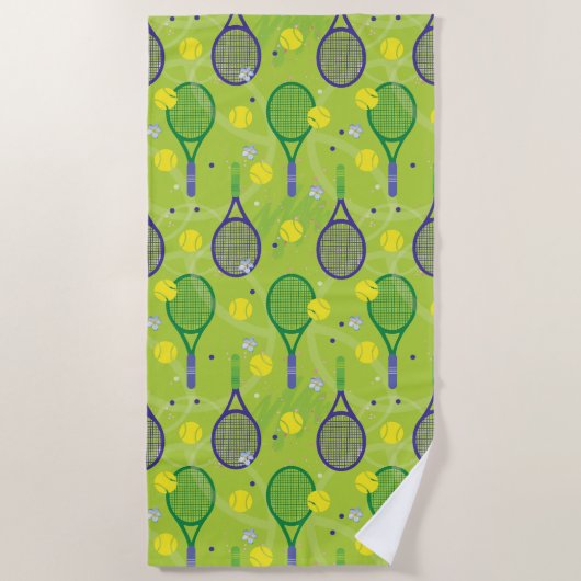 💚 💜 Groen en paars tennisracketpatroon Strandlaken (Voorkant)