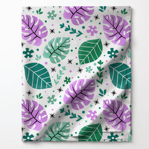 Groen en Paars Tropisch Monstera Blad Patroon Stof
