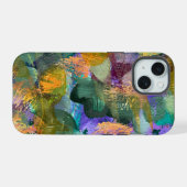 Groen en Paarse Abstracte Bloemen iPhone 15 Case (Achterkant horizontaal)