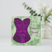 Groen en Paarse Corset Vrijgezellenfeest Kaart (Staand voorkant)