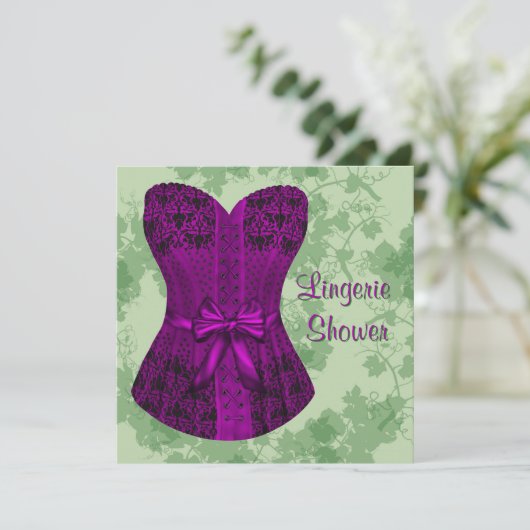 Groen en Paarse Corset Vrijgezellenfeest Kaart (Staand voorkant)