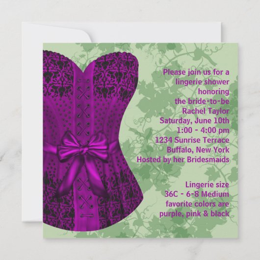 Groen en Paarse Corset Vrijgezellenfeest Kaart (Achterkant)