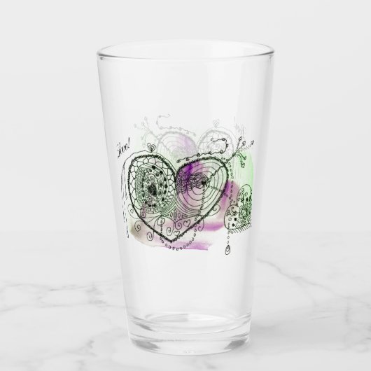 Groen en Paarse met grillige harten Glas (Voorkant)