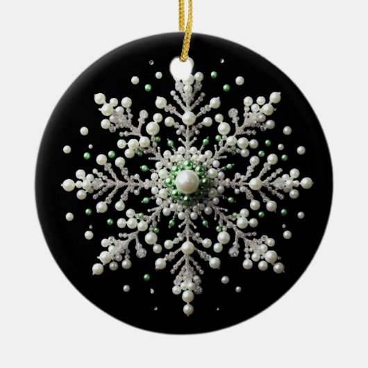 Groen en Pearl Snowflake Familie Keramisch Ornament (Voorkant)