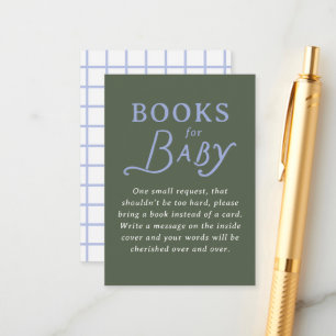 Groen en Periwinkle Blauwe Boek Verzoek Baby Showe Informatiekaartje