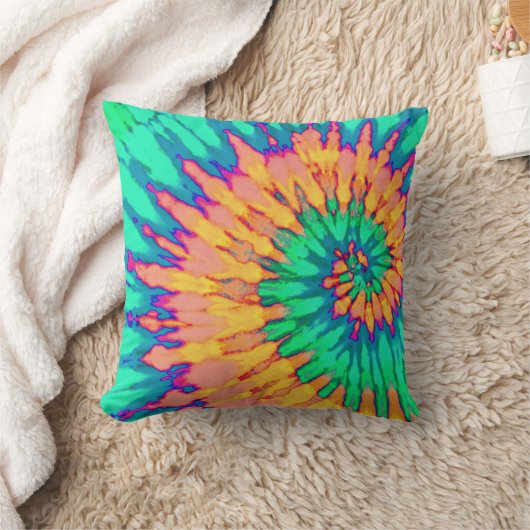 Groen en Perzik Spiral Tie Dye Kussen (Deken)