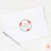 Groen en Poinsettia Geen Kerst Peking Ronde Sticker (Envelop)