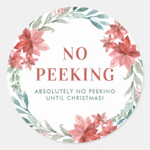 Groen en Poinsettia Geen Kerst Peking Ronde Sticker