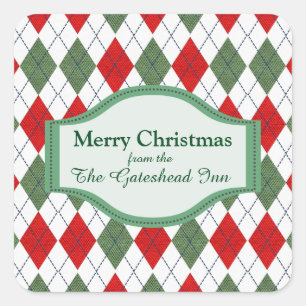 Groen en Rode Argyle op maat Vierkante Sticker