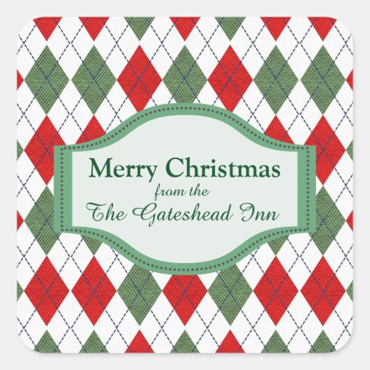 Groen en Rode Argyle op maat Vierkante Sticker (Voorkant)