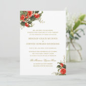 Groen en Rode Bloemen Geschilderde Bruiloft Kaart (Staand voorkant)