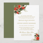 Groen en Rode Bloemen Geschilderde Bruiloft Kaart (Voorkant / Achterkant)