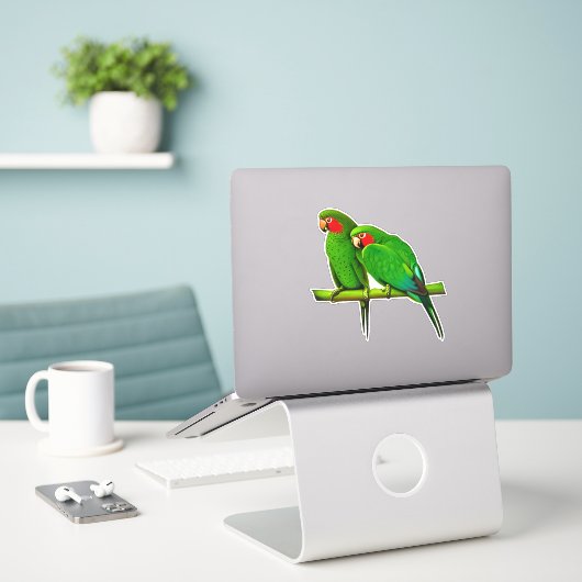 Groen en rode papegaai sticker (Laptop op bureau)