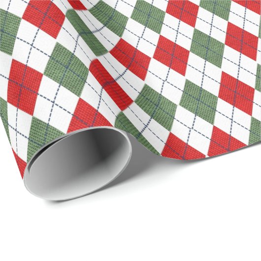 Groen en rood argylepatroon cadeaupapier (Rol Hoek)