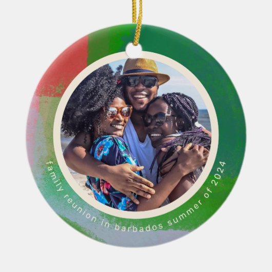 Groen en Rood Artful Geschilderd Lijst Twee Foto Keramisch Ornament (Voorkant)