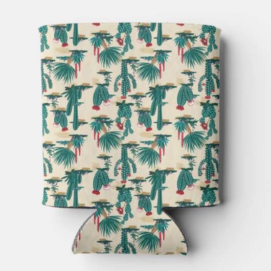 Groen en rood cactus patroon blikjeskoeler (Achterkant)