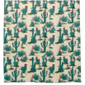 Groen en rood cactus patroon douchegordijn (Voorkant)