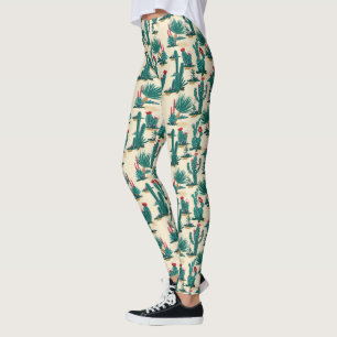 Groen en rood cactus patroon leggings