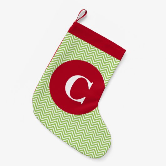 Groen en rood-Chevron-Initiaal Kleine Kerstsok (Voorkant (Hangend))