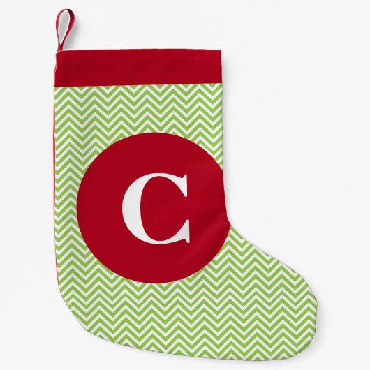 Groen en rood-Chevron-Initiaal Kleine Kerstsok (Voorkant)