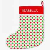 Groen en Rood Diamond Star-patroon op wit Grote Kerstsok (Achterkant)