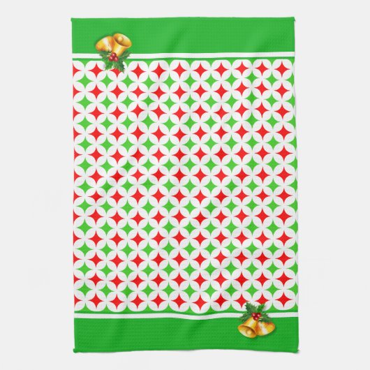 Groen en Rood Diamond Star-patroon op wit Theedoek (Verticaal)