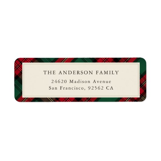 Groen en Rood Elegant Plaid Kerstmis Adres Etiket (Voorkant)