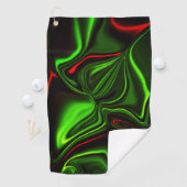 Groen en rood gebogen slagen over donkergroen fond golfhanddoek (Insitu)