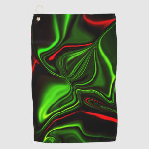 Groen en rood gebogen slagen over donkergroen fond golfhanddoek