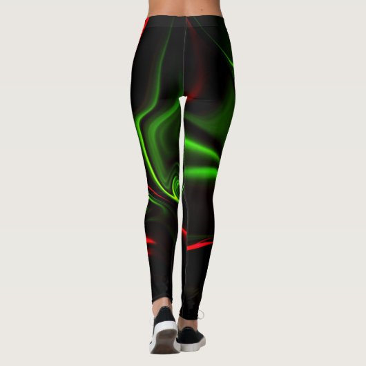 Groen en rood gebogen slagen over donkergroen fond leggings (Achterkant)
