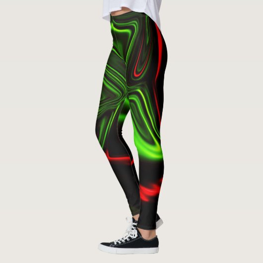Groen en rood gebogen slagen over donkergroen fond leggings (Links)