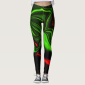 Groen en rood gebogen slagen over donkergroen fond leggings (Voorkant)
