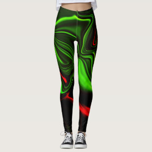 Groen en rood gebogen slagen over donkergroen fond leggings