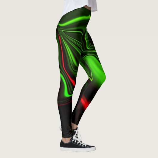 Groen en rood gebogen slagen over donkergroen fond leggings (Rechts)