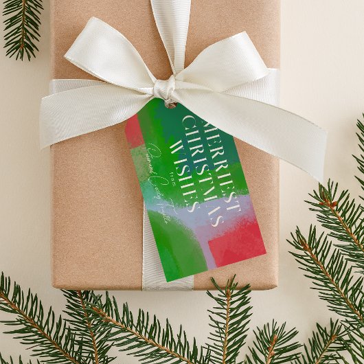 Groen en rood geschilderd Abstract kerstfeest Cadeaulabel