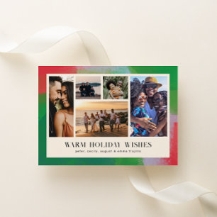 Groen en rood geschilderd Lijst en vijf foto's Feestdagenkaart