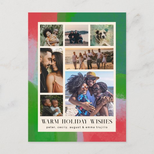 Groen en rood geschilderd Lijst en zeven foto's Feestdagenkaart (Voorkant)