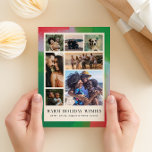 Groen en rood geschilderd Lijst en zeven foto's Feestdagenkaart<br><div class="desc">Je hoeft niet slechts één foto te kiezen voor dit kunstige en moderne kerstvakantie-briefkaart. Een moderne opstelling van zeven van je beste familiefoto's wordt ingelijst binnen een rand van een schilderachtig gestructureerd lijst in feestelijke tinten groen, rood en bleek blauw in een raster van warm romig wit. De verfijnde maar...</div>