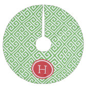 Groen en Rood Grieks Sleutel Monogram Kerstboom Rok (Voorkant)