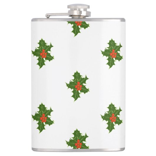 Groen en rood Holly Plant Heupfles (Voorkant)