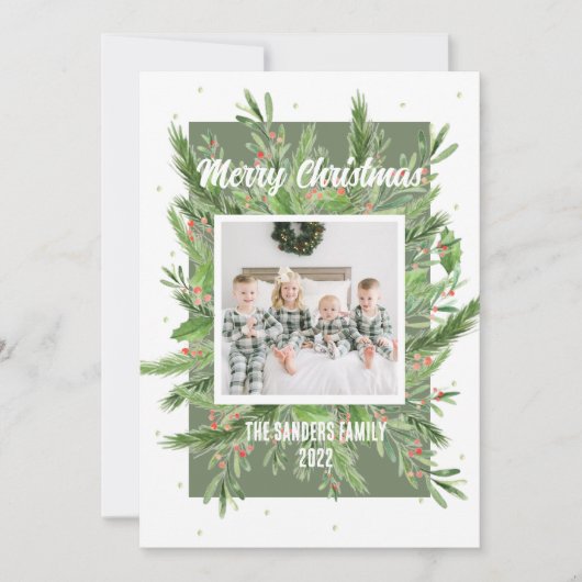 Groen en rood Holly Soft en lichte kerstkaart (Voorkant)