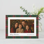 Groen en rood kariert foto feestdagenkaart (Staand voorkant)